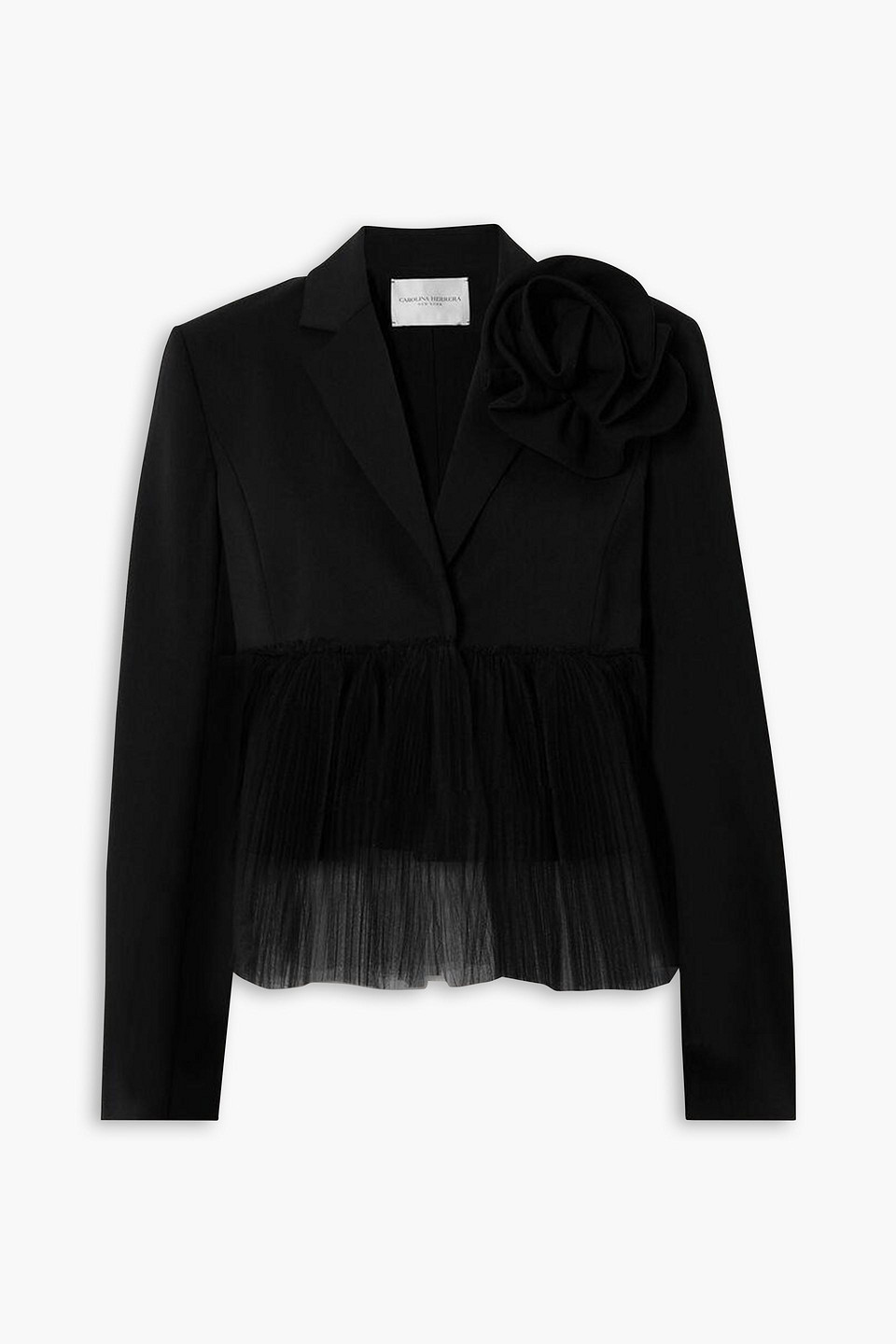 Carolina Herrera Tulle-paneled Wool-blend Blazer In Black