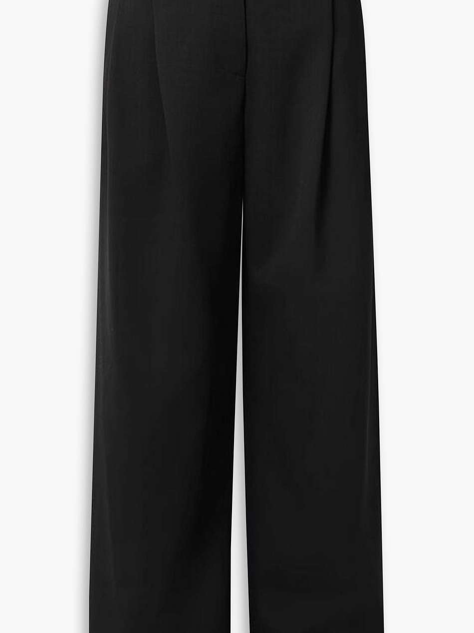 wool-blend crepe wide-leg pants