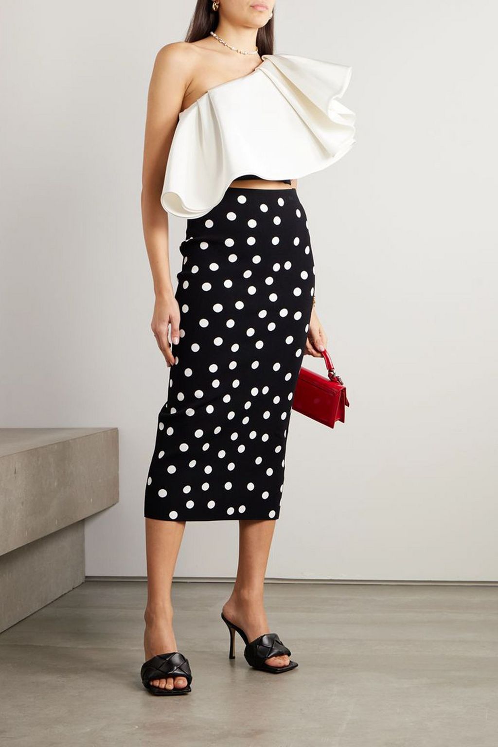 CAROLINA HERRERA Cropped one-shoulder silk-faille top