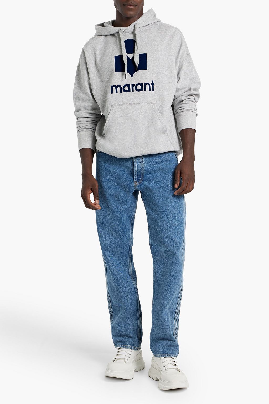 ISABEL MARANT Flocked French cotton-blend terry drawstring hoodie