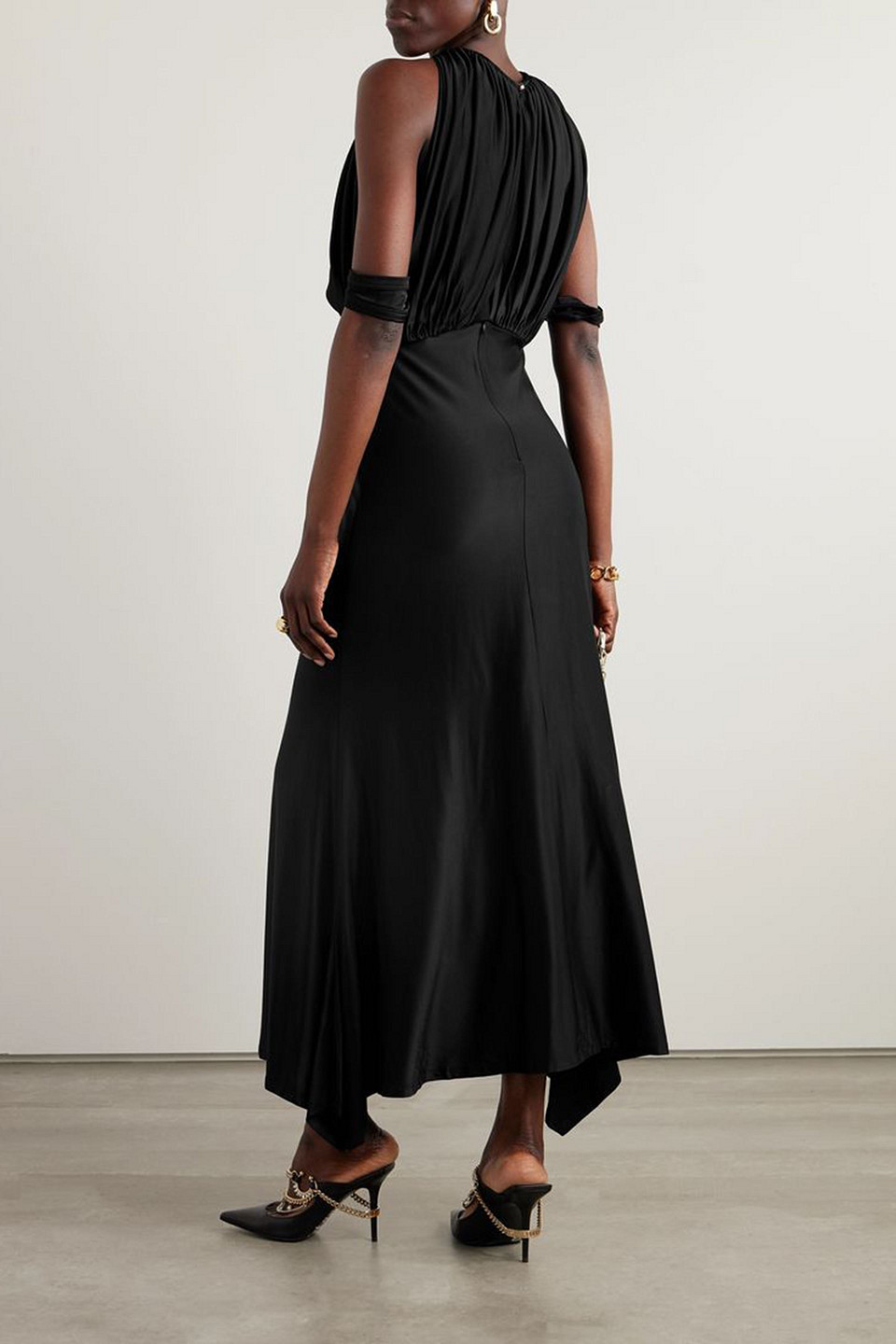 Rabanne Draped Stretch-jersey Midi Dress In Black