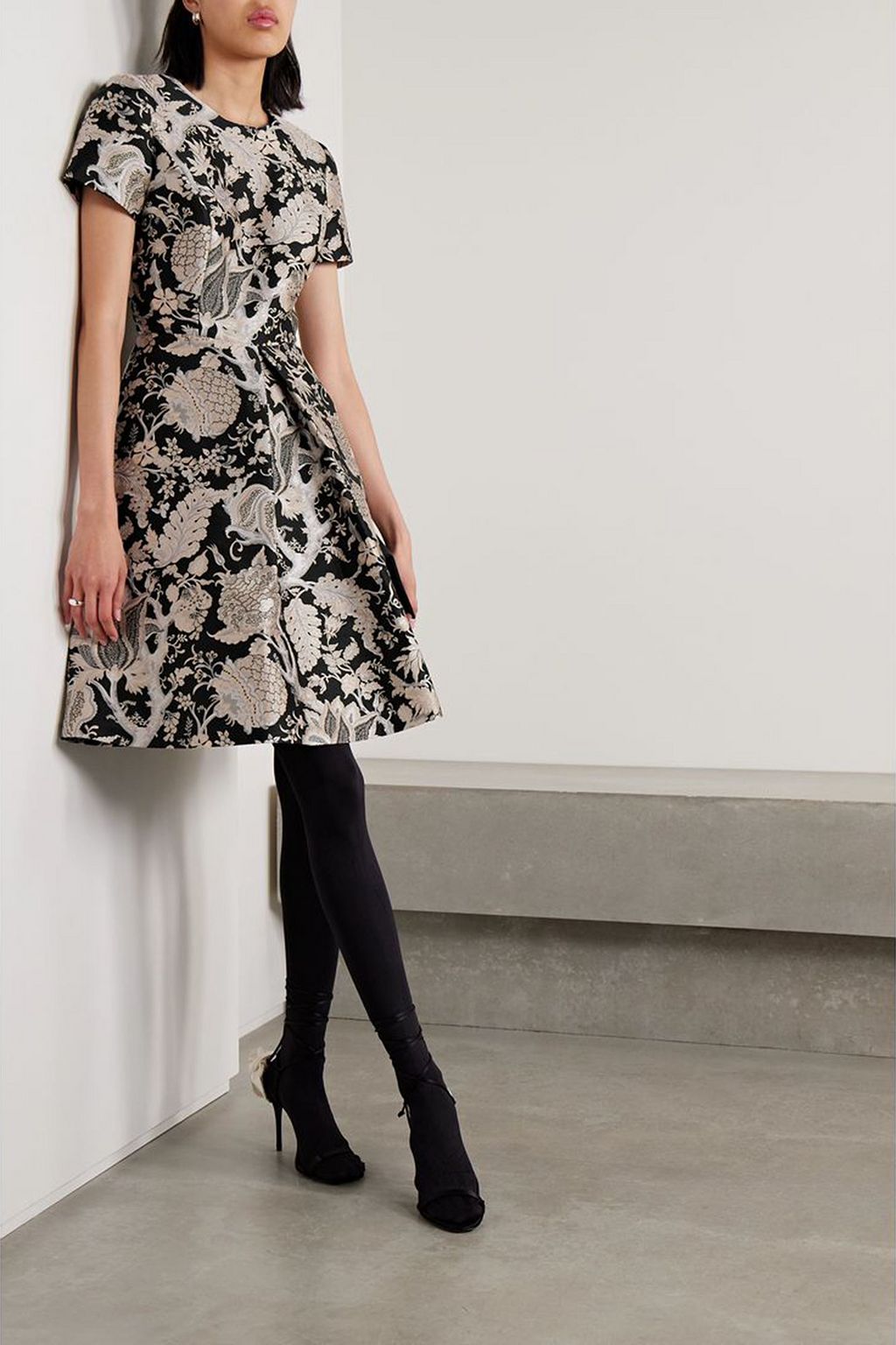 CAROLINA HERRERA Pleated brocade mini dress