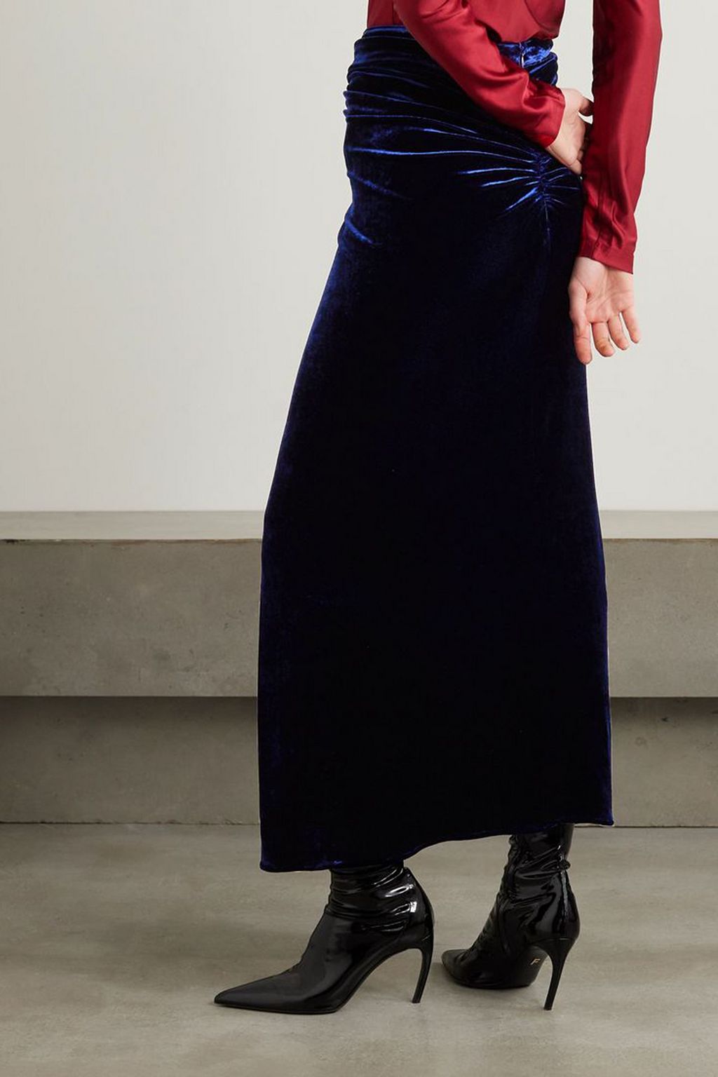 RABANNE Gathered crystal-embellished velvet maxi skirt