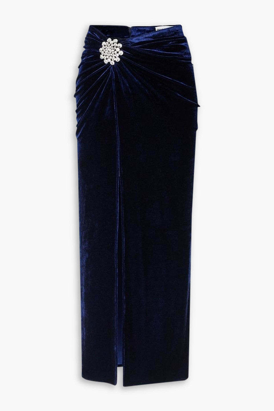 Rabanne Gathered Crystal-embellished Velvet Maxi Skirt In Navy