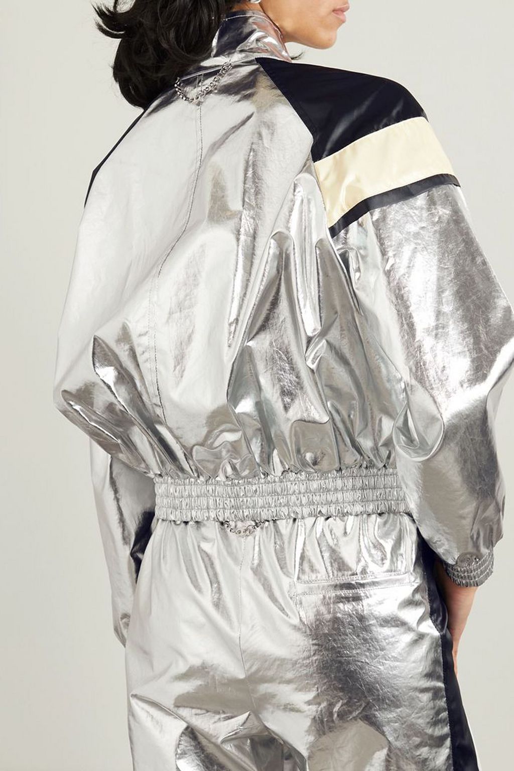 RABANNE Metallic satin-trimmed coated-cotton-blend jacket