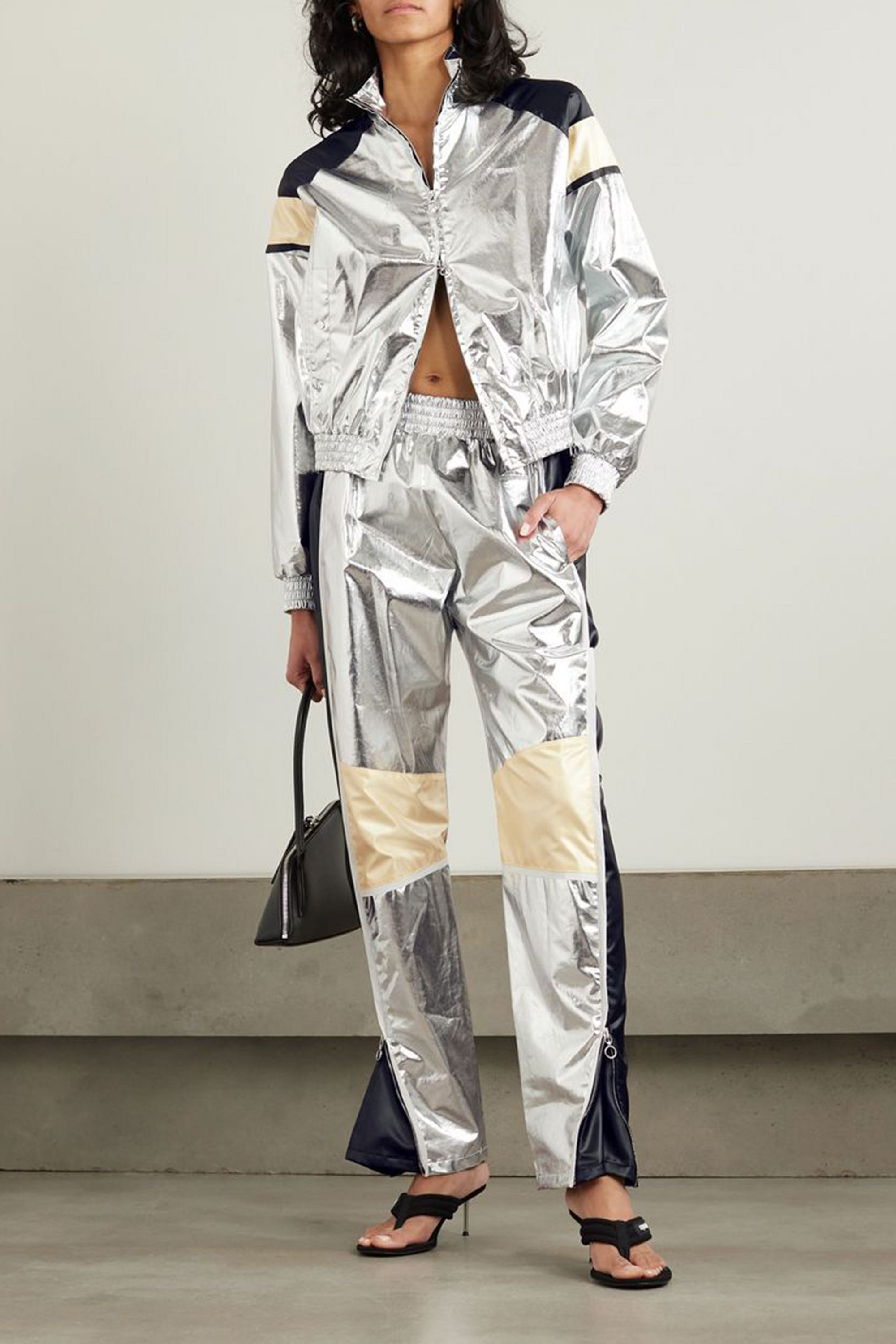 Rabanne Metallic satin-trimmed coated-cotton-blend jacket