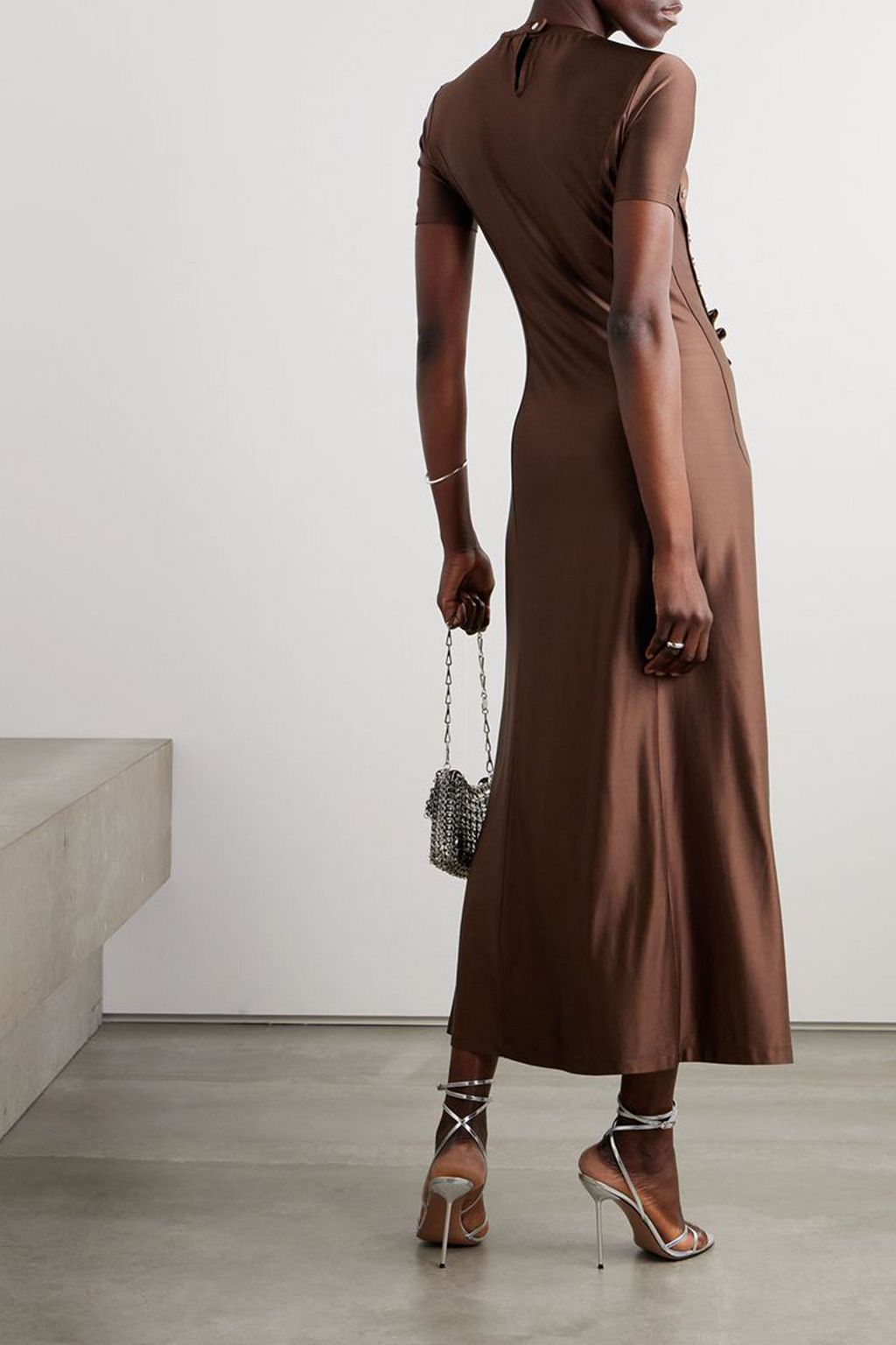 RABANNE Embellished stretch-satin maxi dress