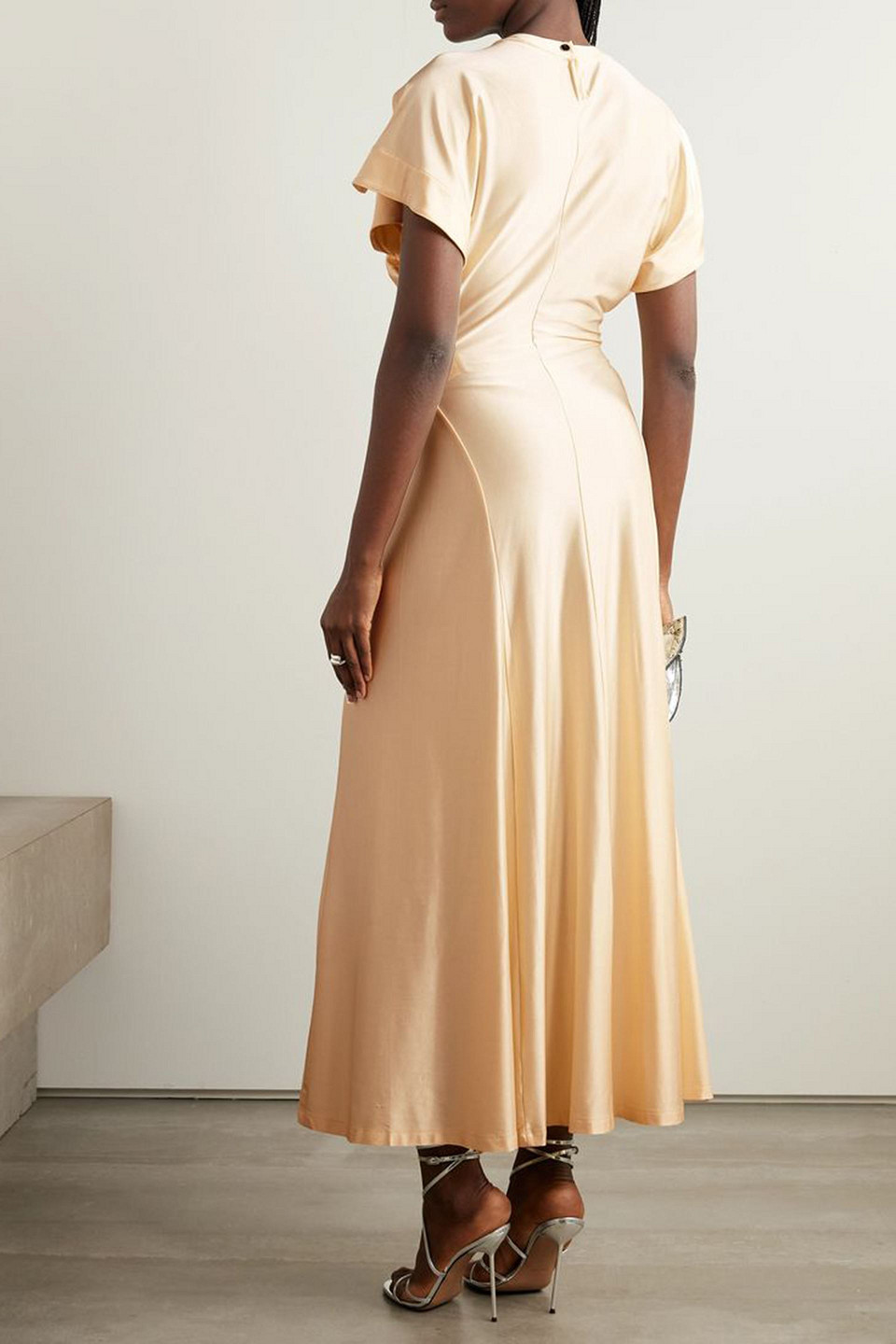 Rabanne Embellished Stretch-satin Maxi Dress In Pastel Yellow