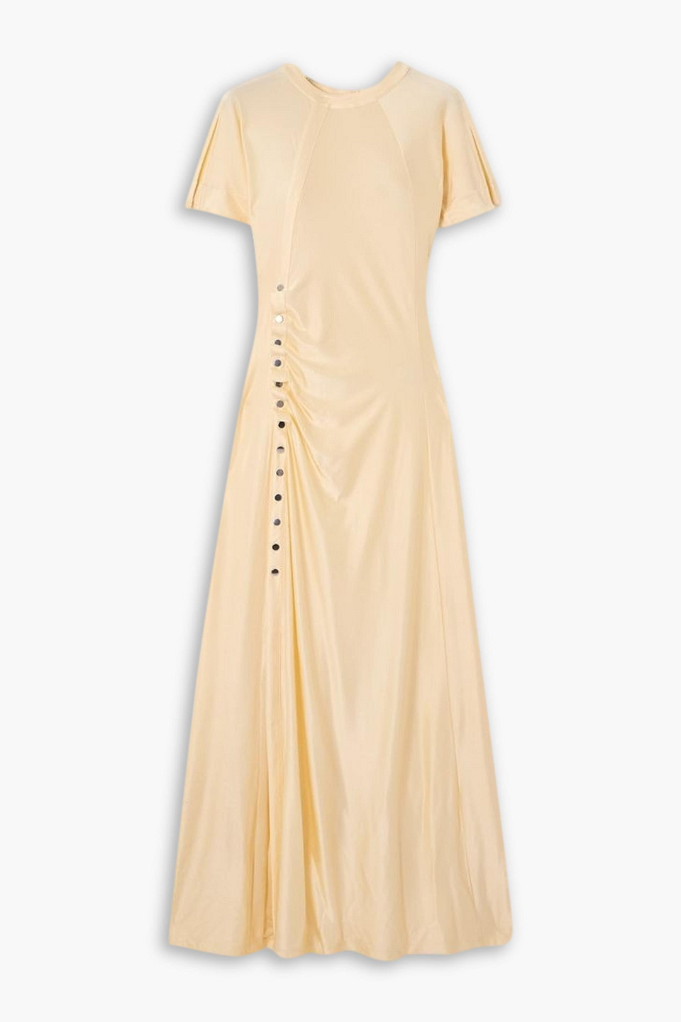 Rabanne Embellished Stretch-satin Maxi Dress In Pastel Yellow