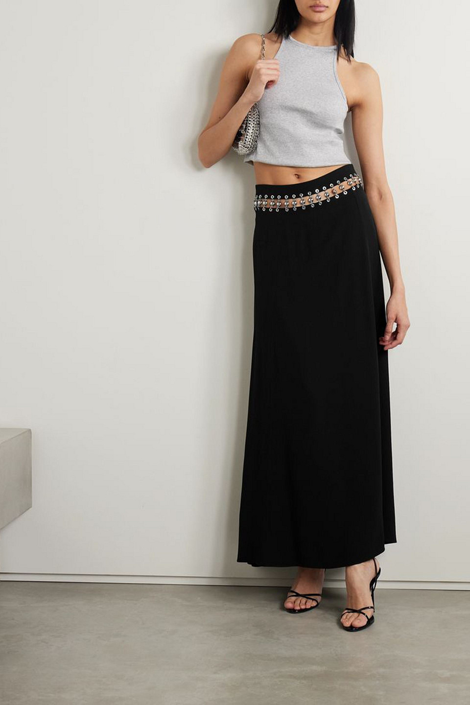 Rabanne Cutout Embellished Cady Maxi Skirt In Black