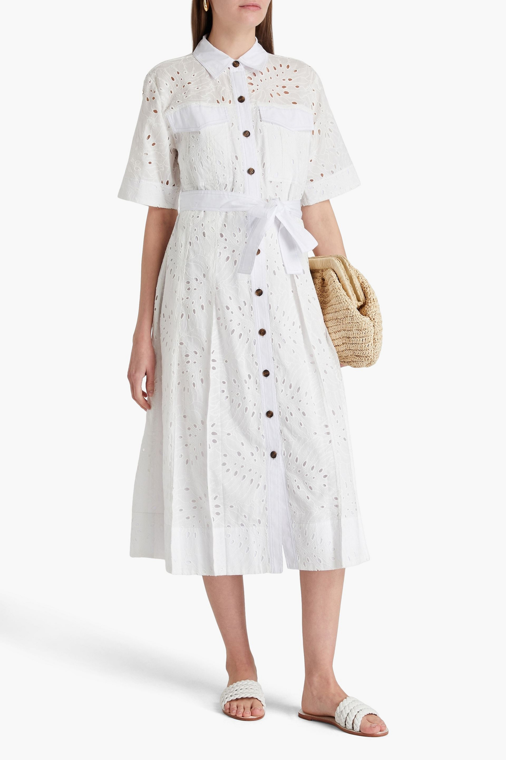 DEREK LAM 10 CROSBY Lincoln broderie anglaise cotton midi dress