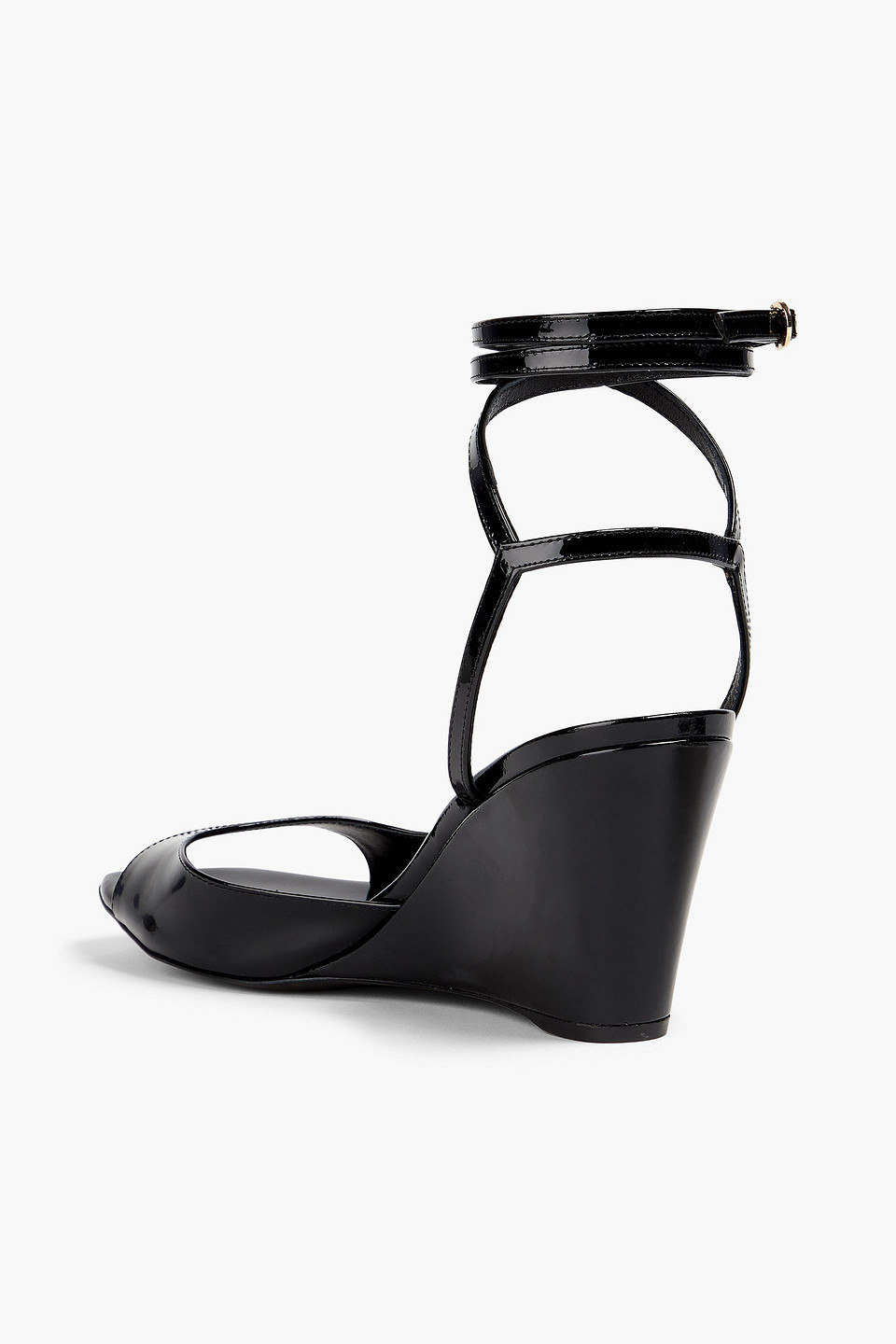 Stuart Weitzman Patent-leather Wedge Sandals In Schwarz