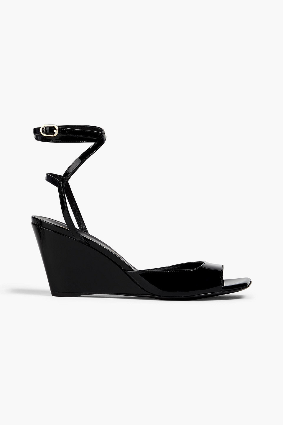 Stuart Weitzman Patent-leather Wedge Sandals In Schwarz