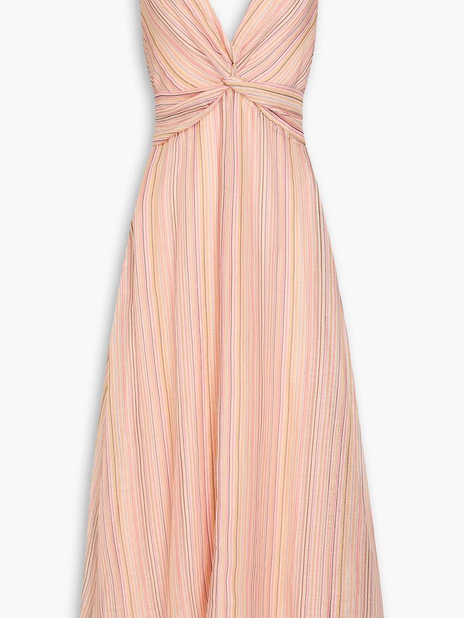 anna twisted striped linen and silk-blend gauze midi dress