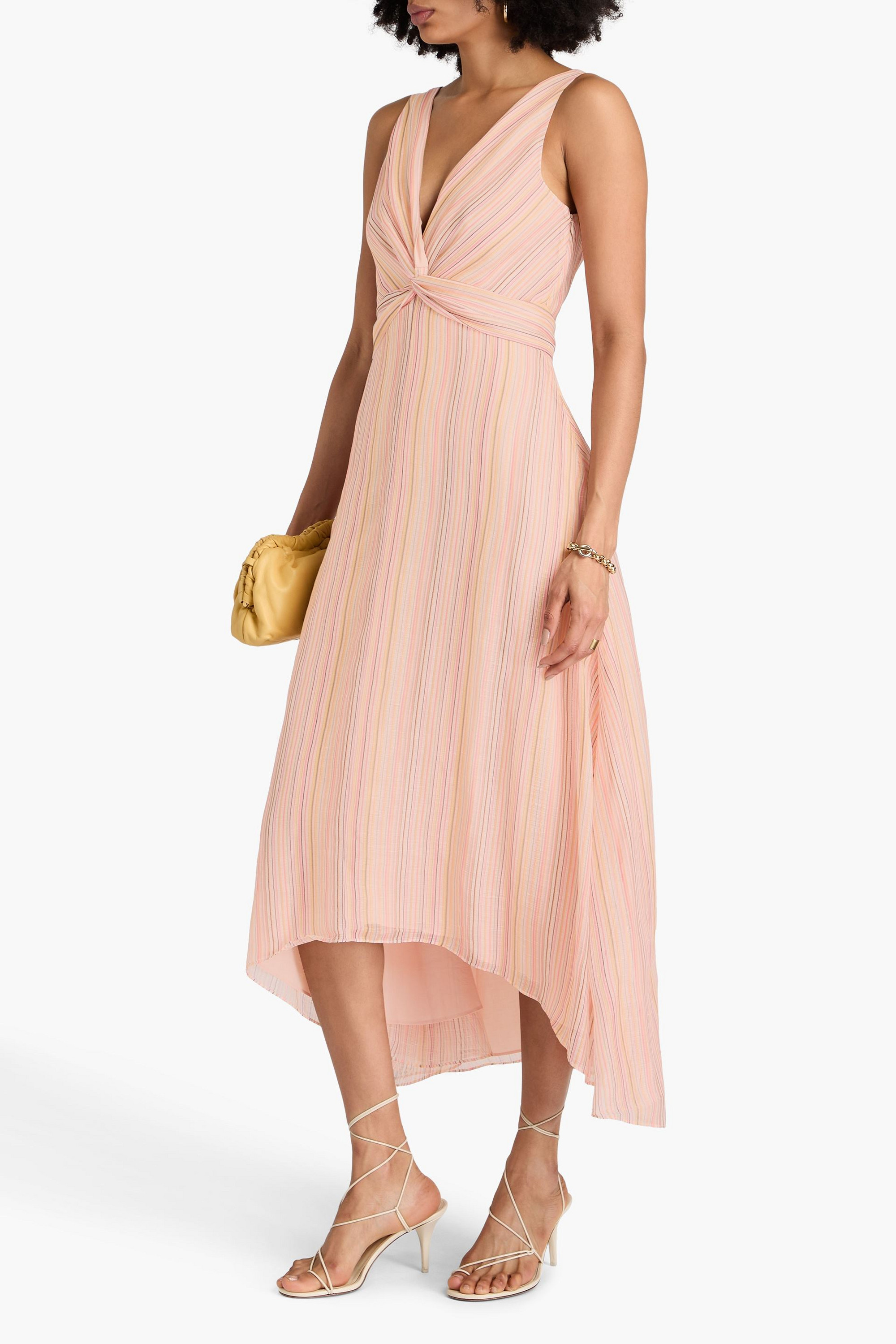 DEREK LAM 10 CROSBY Anna twisted striped linen and silk-blend gauze midi dress