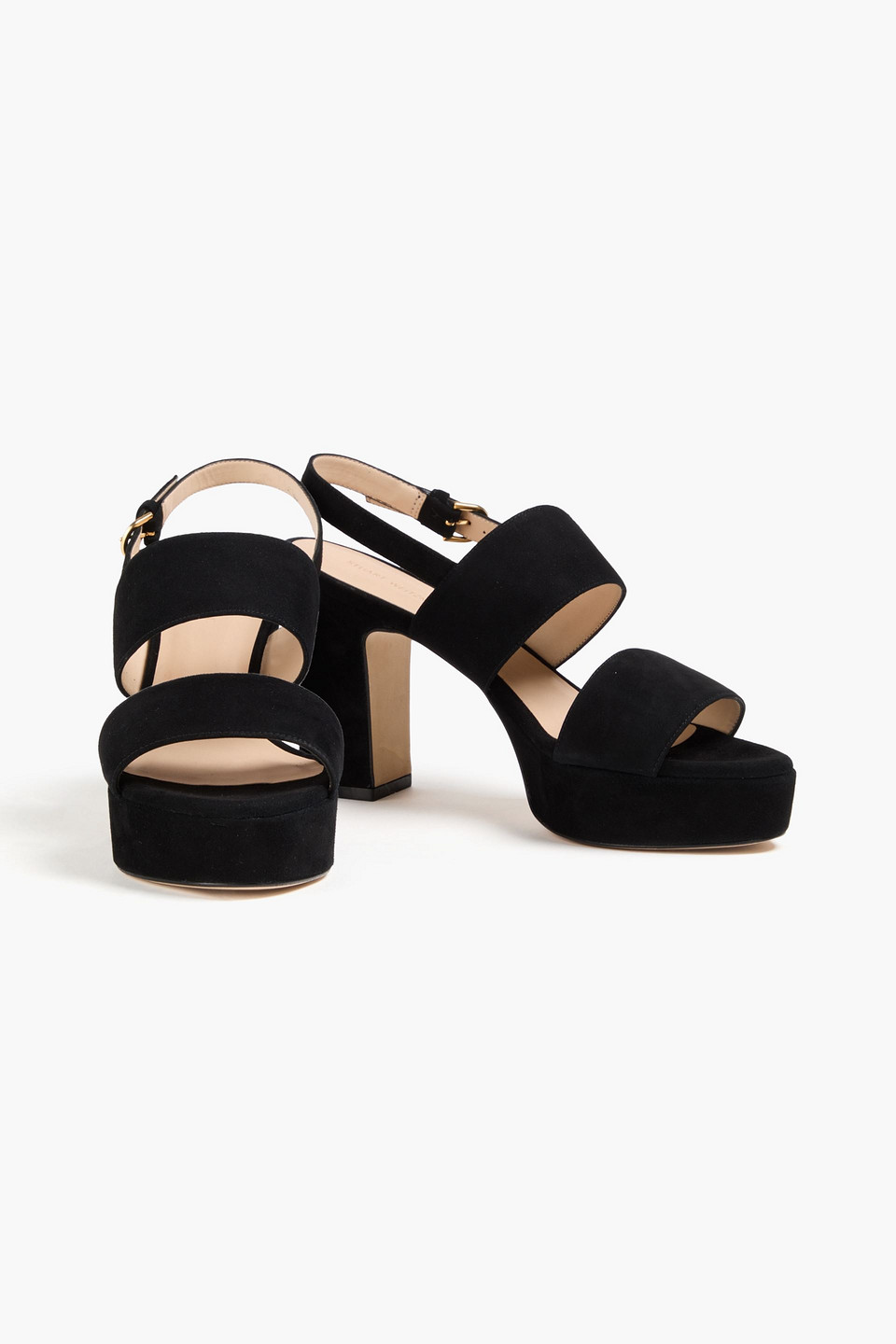 Stuart Weitzman Suede Slingback Platform Sandals In Schwarz
