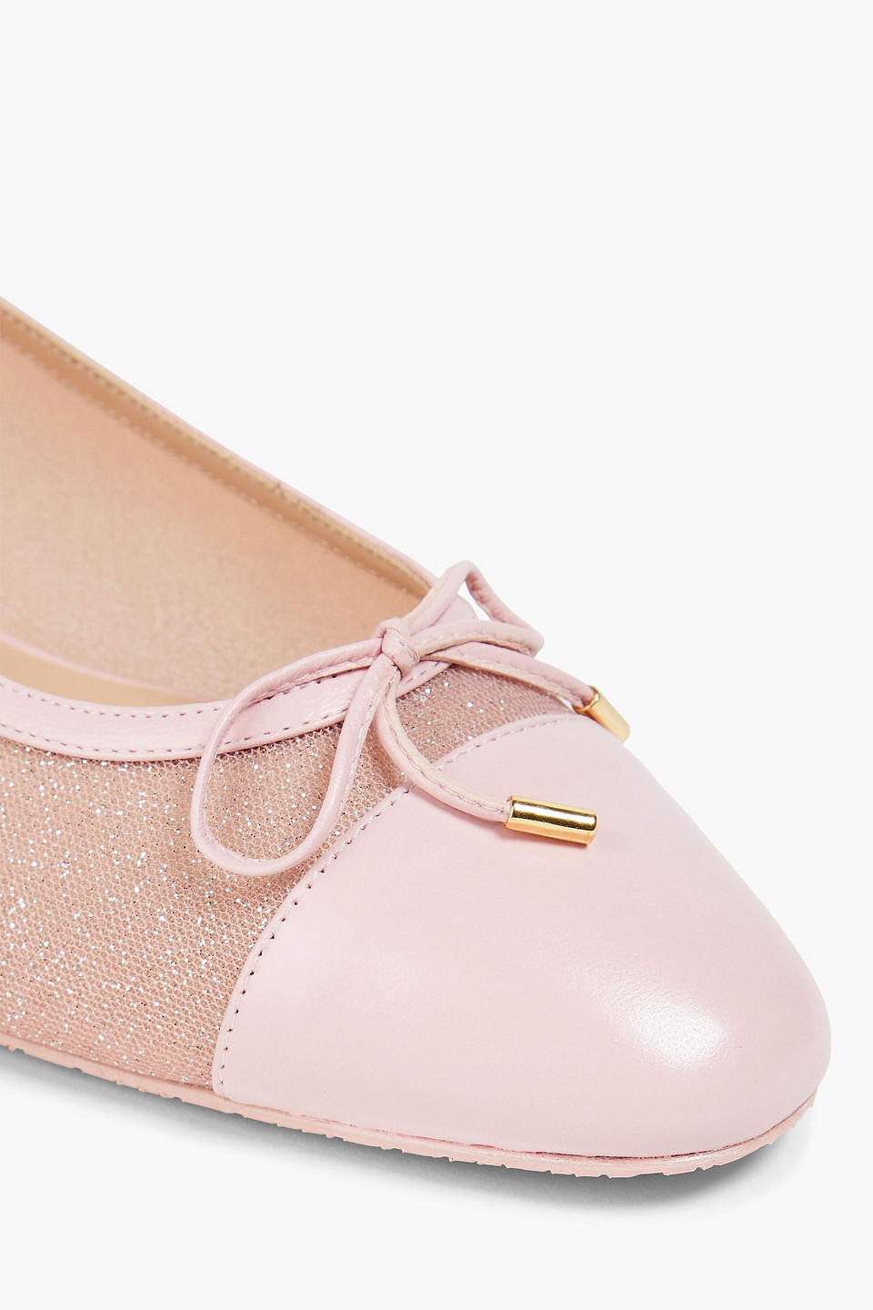 STUART WEITZMAN SLEEK GLITTERED MESH BALLET FLATS