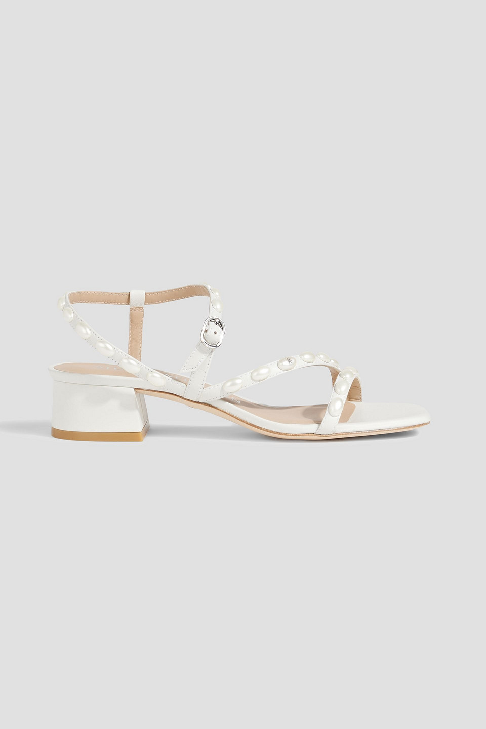 Stuart Weitzman Pearlita 35 Embellished Leather Sandals In Weiss