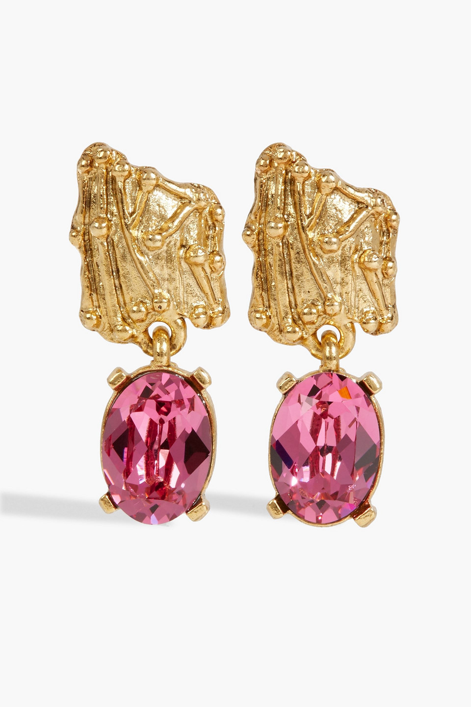 Oscar De La Renta Gold-tone Crystal Earrings In Pink