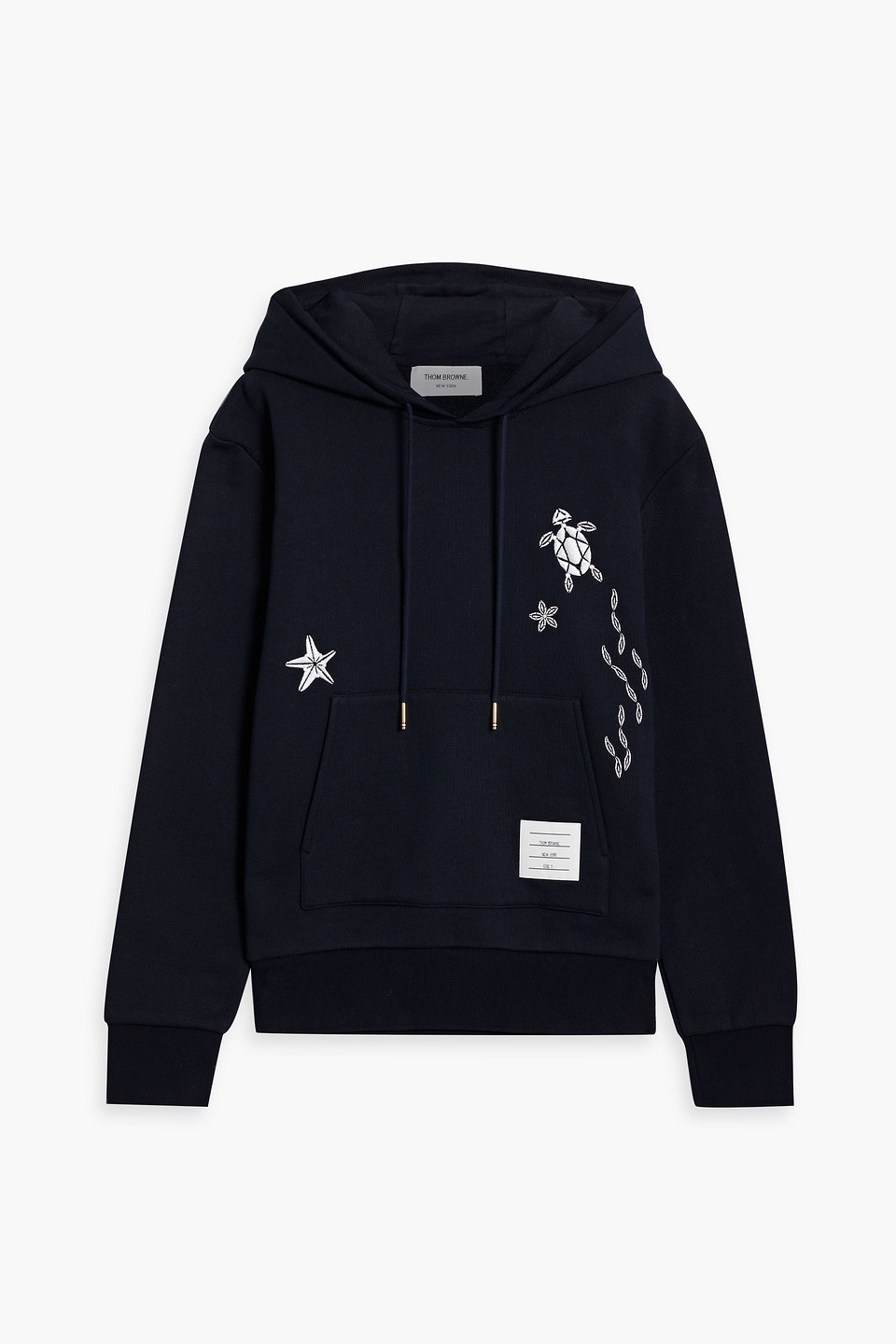 Thom Browne Blue Nautical-embroidered Cotton Hoodie In Navy