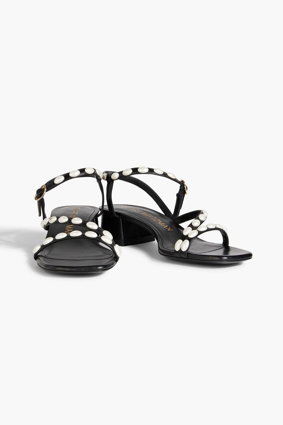 Stuart Weitzman Pearlita 35 Faux Pearl-embellished Suede Sandals In Schwarz