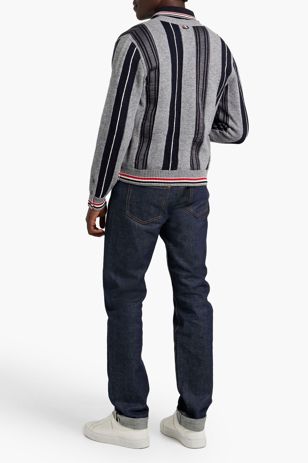 THOM BROWNE Striped wool-blend cardigan