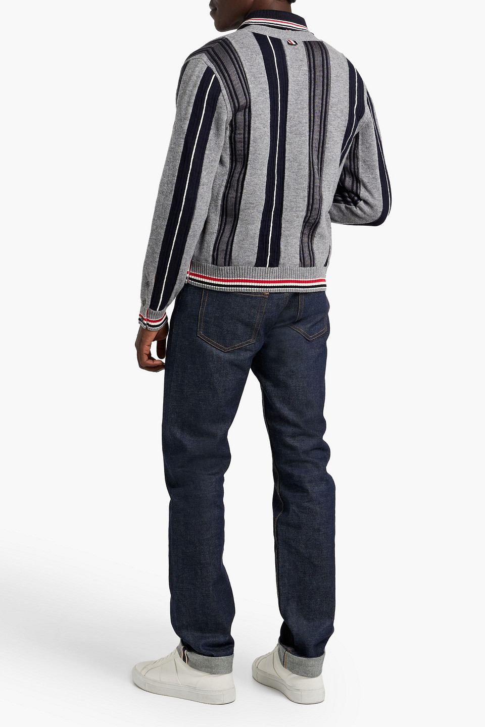 THOM BROWNE STRIPED WOOL-BLEND CARDIGAN