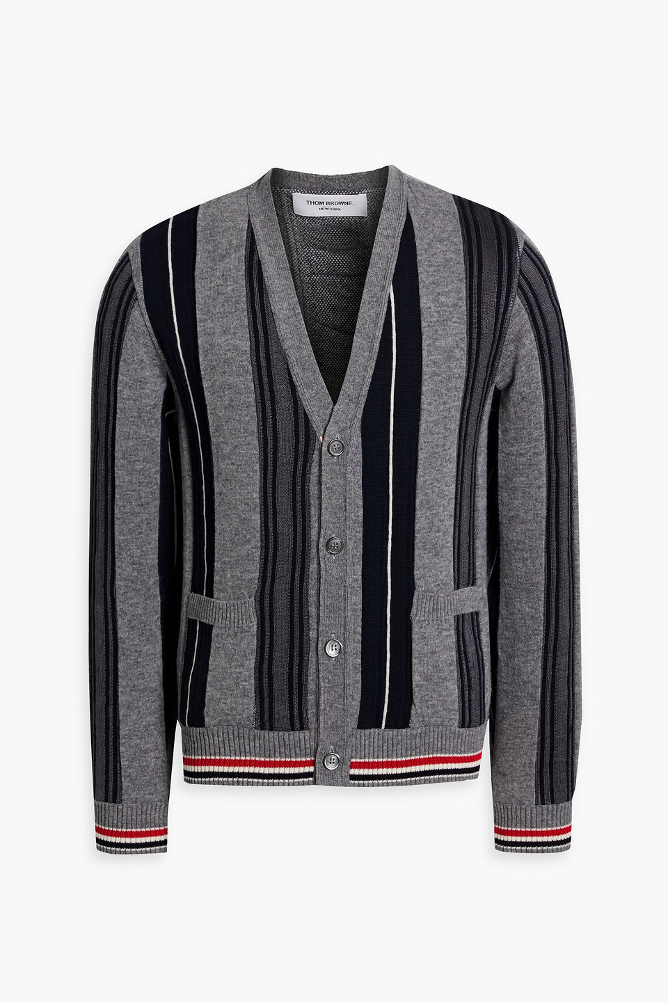 THOM BROWNE STRIPED WOOL-BLEND CARDIGAN