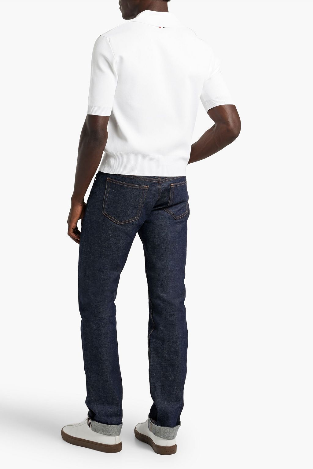 THOM BROWNE Striped stretch-knit polo shirt