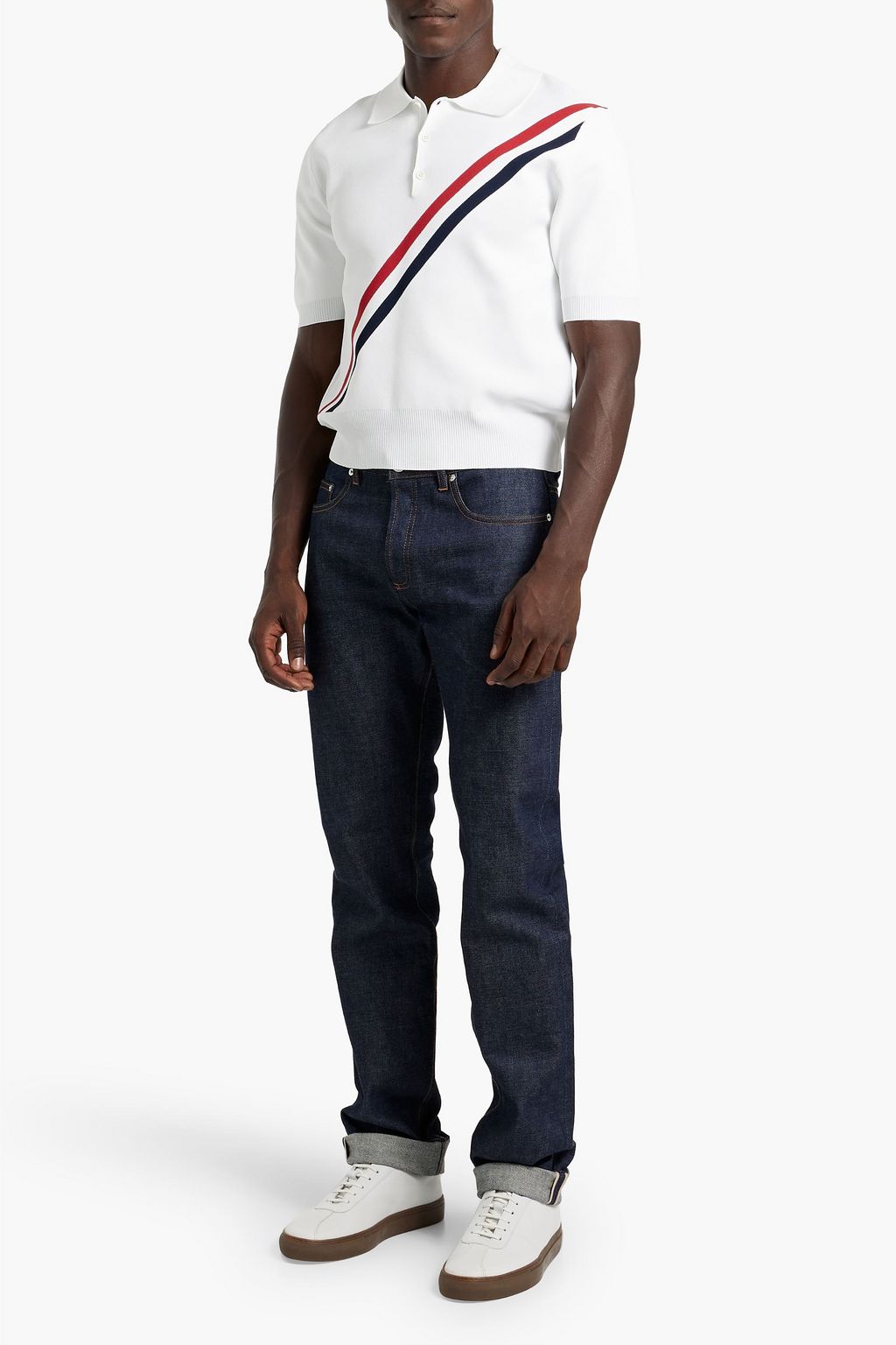 THOM BROWNE Striped stretch-knit polo shirt