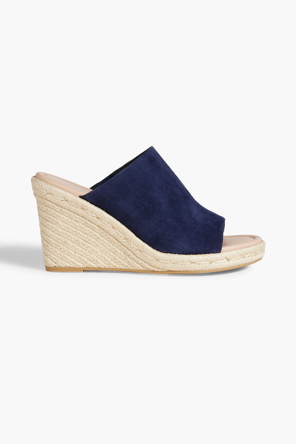 Stuart Weitzman Mykonos Suede Espadrille Wedge Mules In Midnight Blue