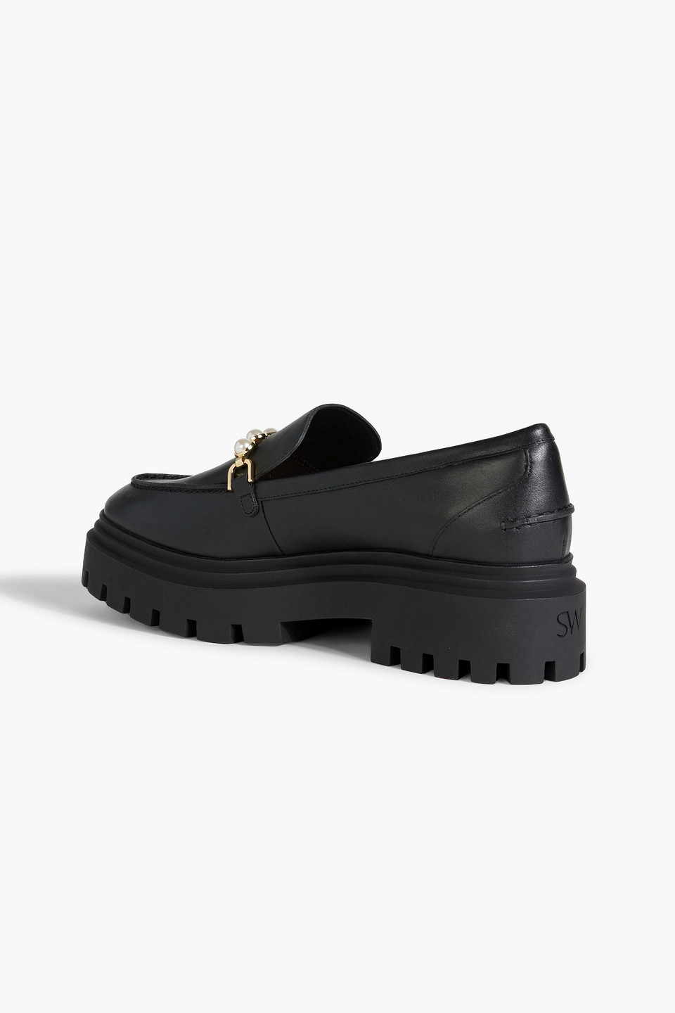 Stuart Weitzman Perla Embellished Patent-leather Platform Loafers In Schwarz
