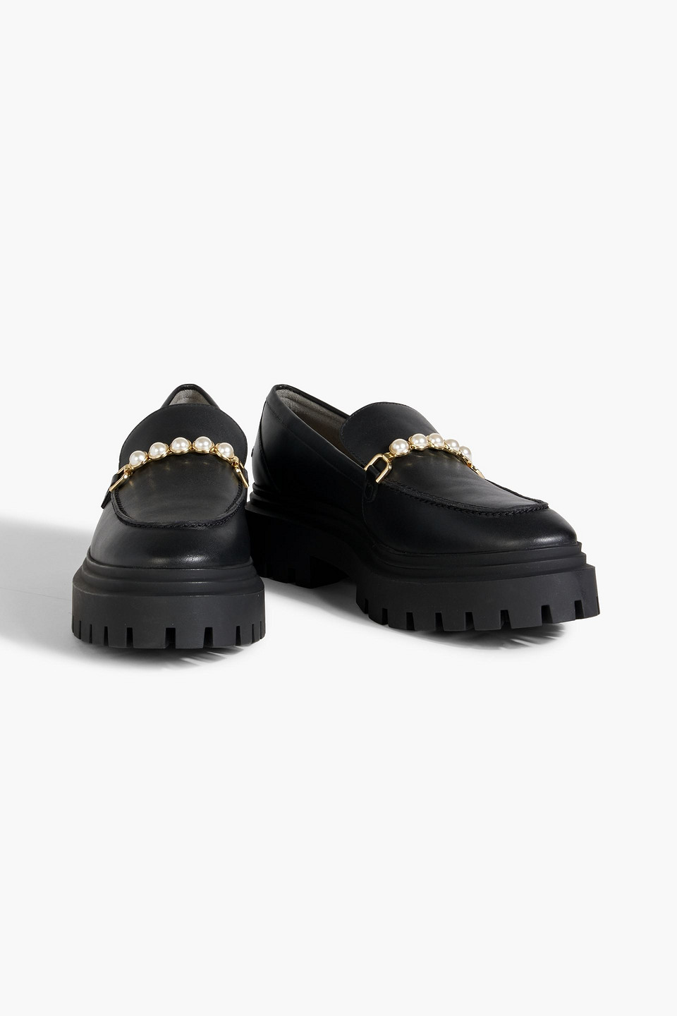 Stuart Weitzman Perla Embellished Patent-leather Platform Loafers In Schwarz