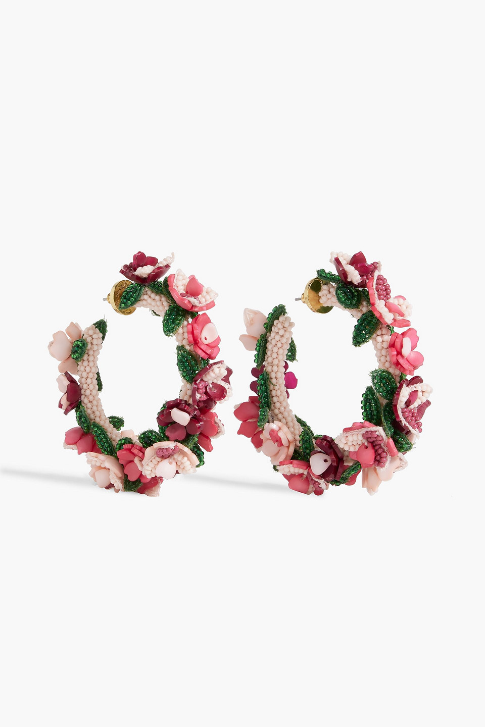 Oscar De La Renta Gold-tone, Silk, Acrylic And Bead Hoop Earrings In Pink