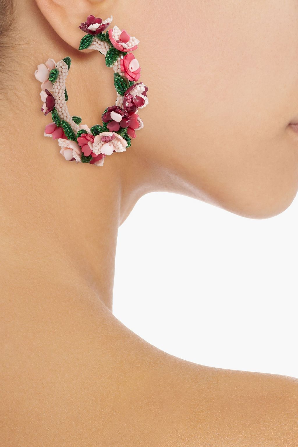 OSCAR DE LA RENTA Gold-tone, silk, acrylic and bead hoop earrings