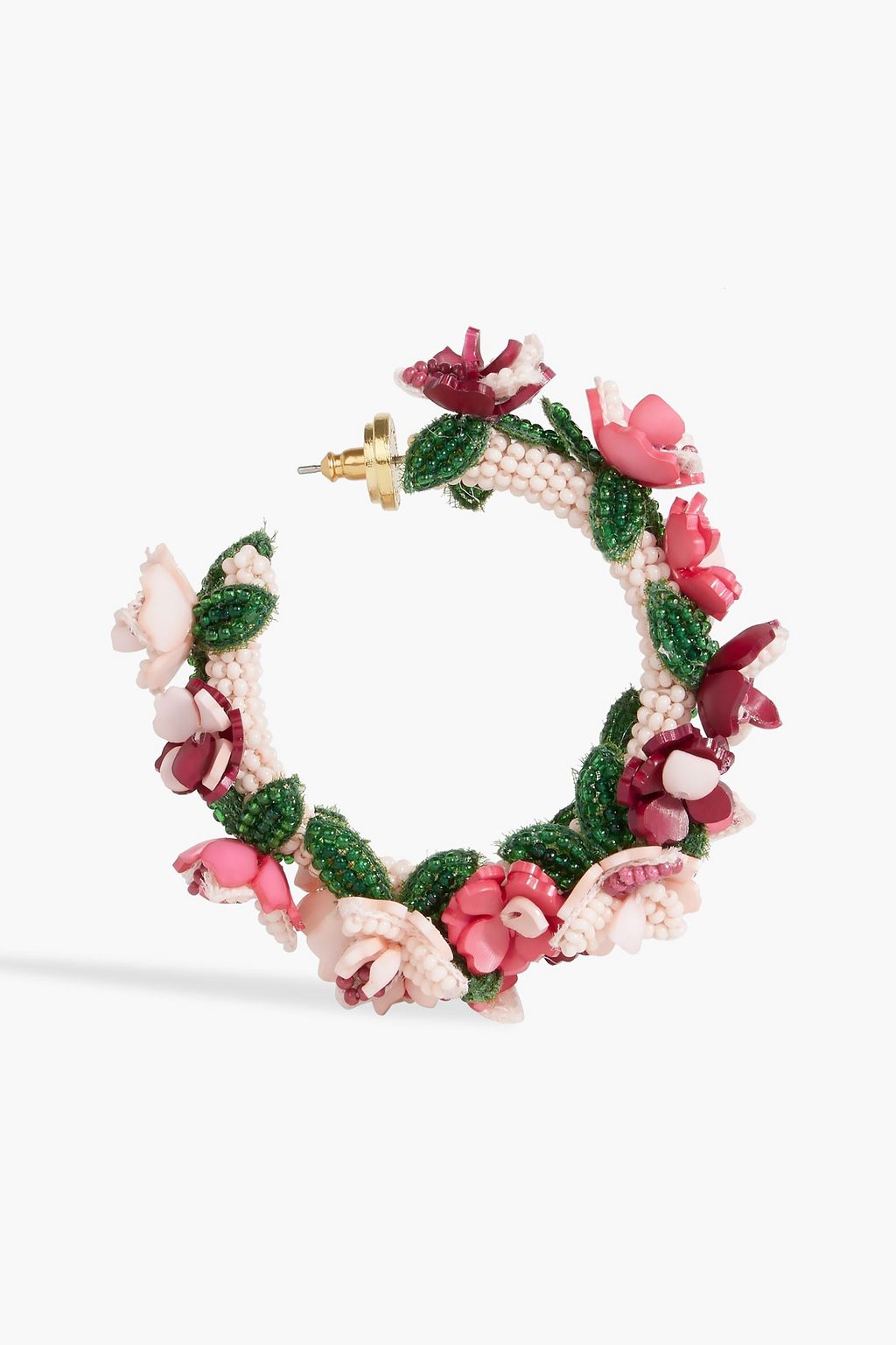 OSCAR DE LA RENTA Gold-tone, silk, acrylic and bead hoop earrings