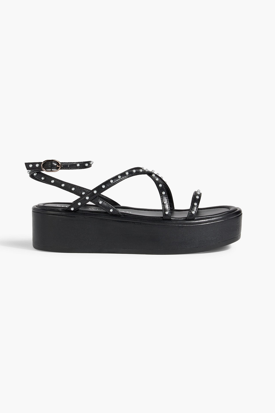 Stuart Weitzman Summerlift Faux Pearl Embellished Leather Platforms Sandals In Black