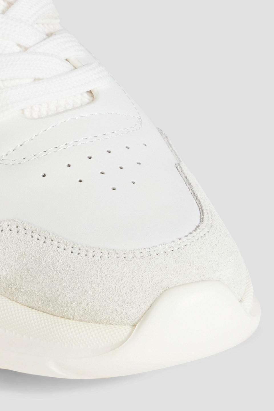 STUART WEITZMAN LEATHER, SUEDE AND STRETCH-KNIT SNEAKERS
