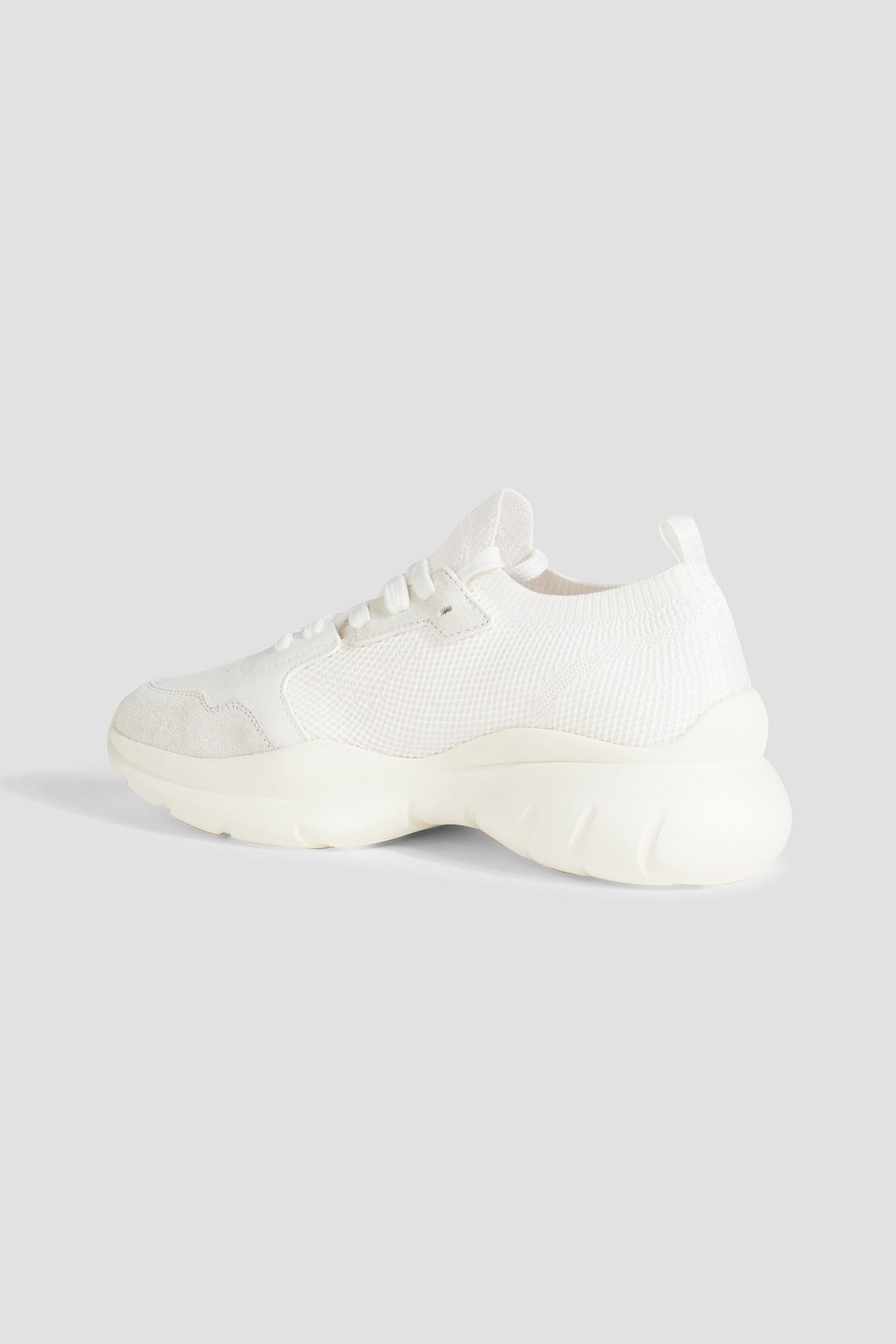 STUART WEITZMAN LEATHER, SUEDE AND STRETCH-KNIT SNEAKERS