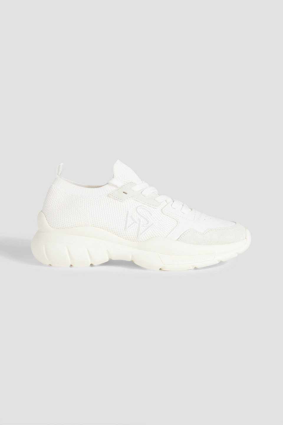 Stuart Weitzman Leather, Suede And Stretch-knit Sneakers In White