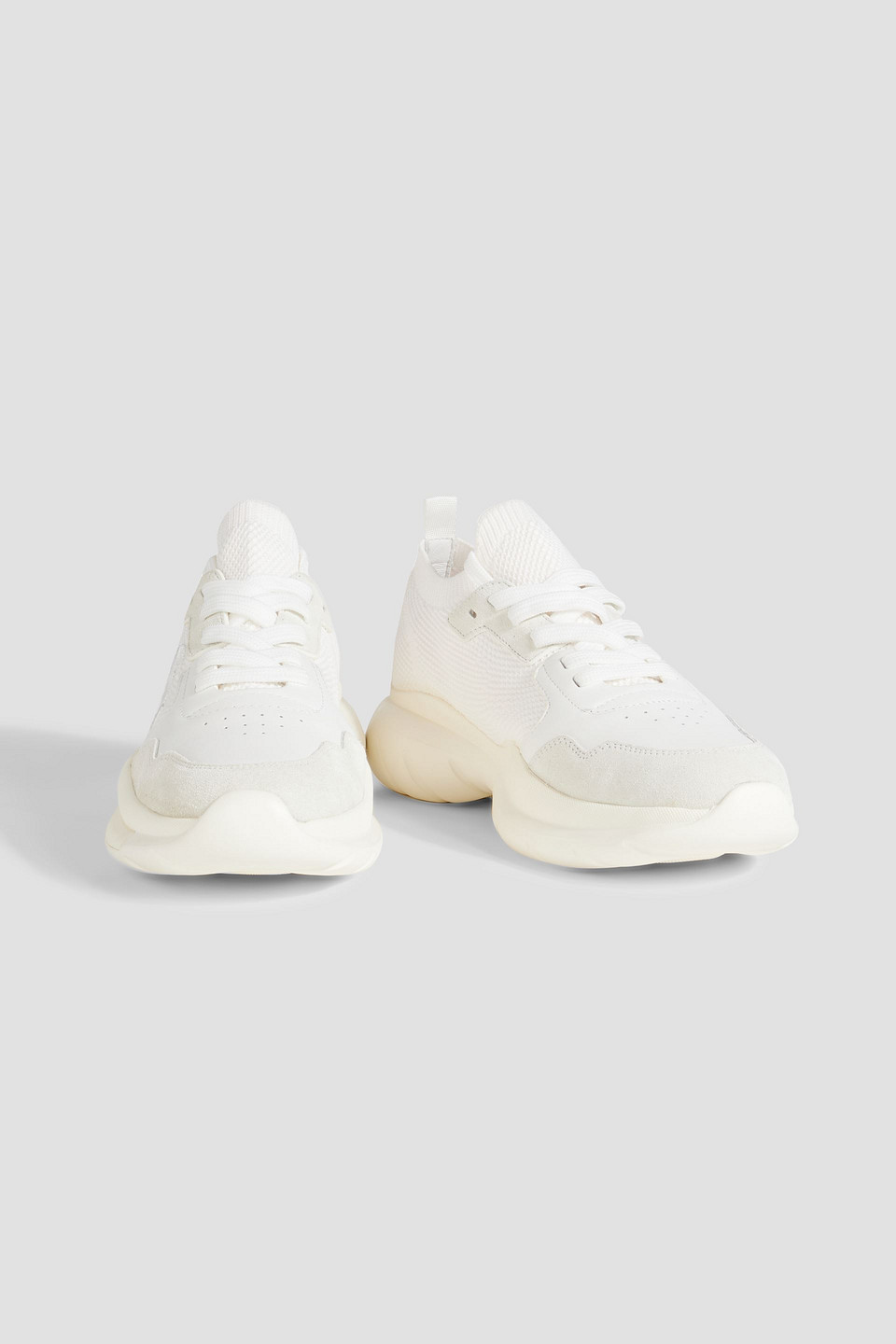 STUART WEITZMAN LEATHER, SUEDE AND STRETCH-KNIT SNEAKERS