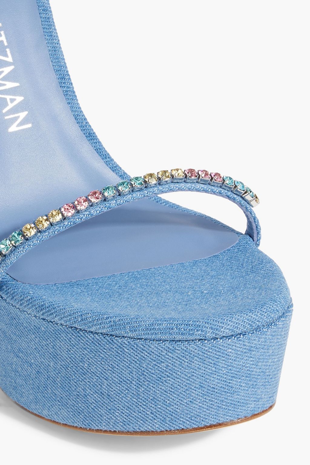 STUART WEITZMAN Crystal-embellished denim platform sandals