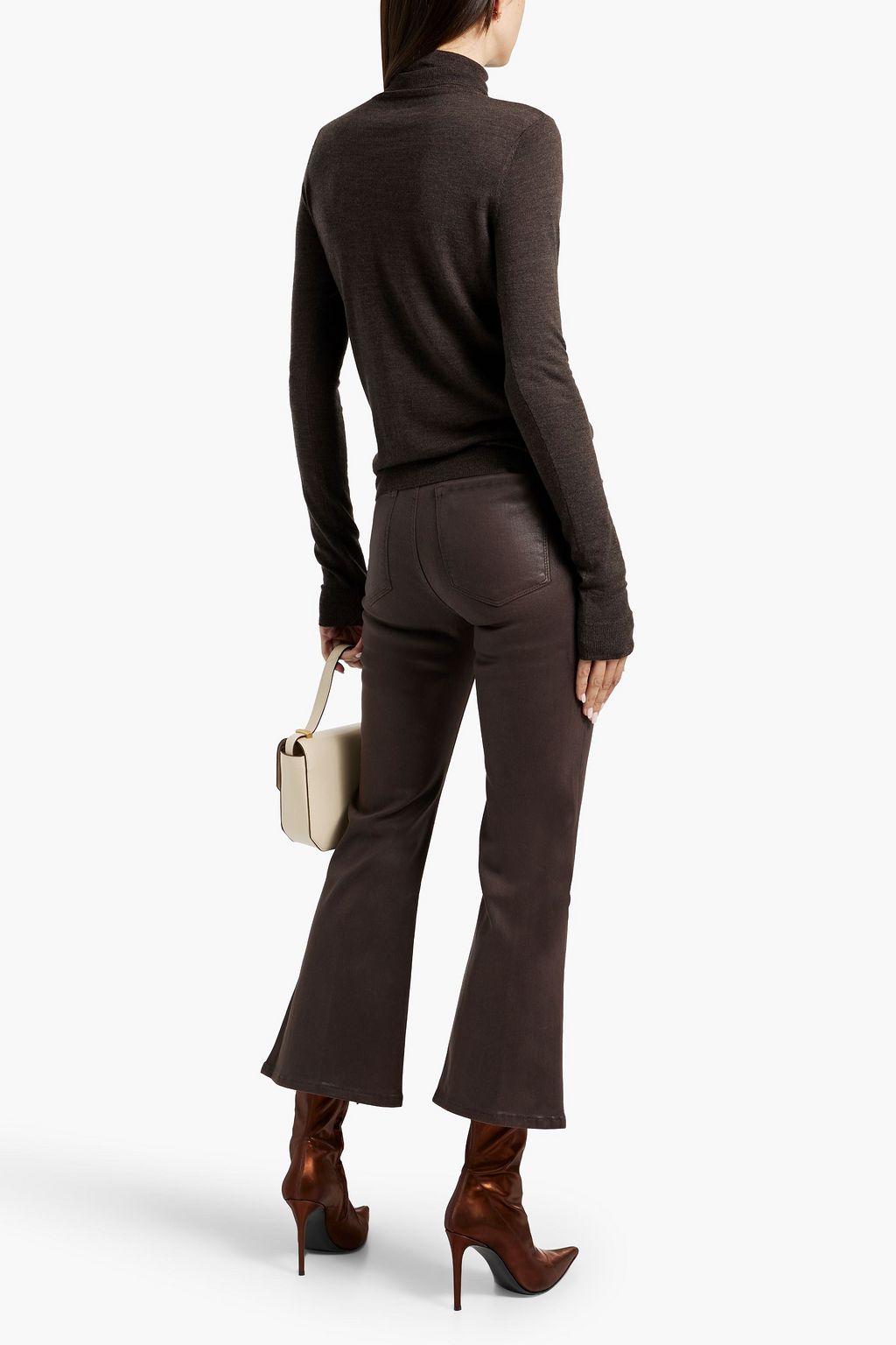 FRAME Le Crop coated high-rise flared jeans