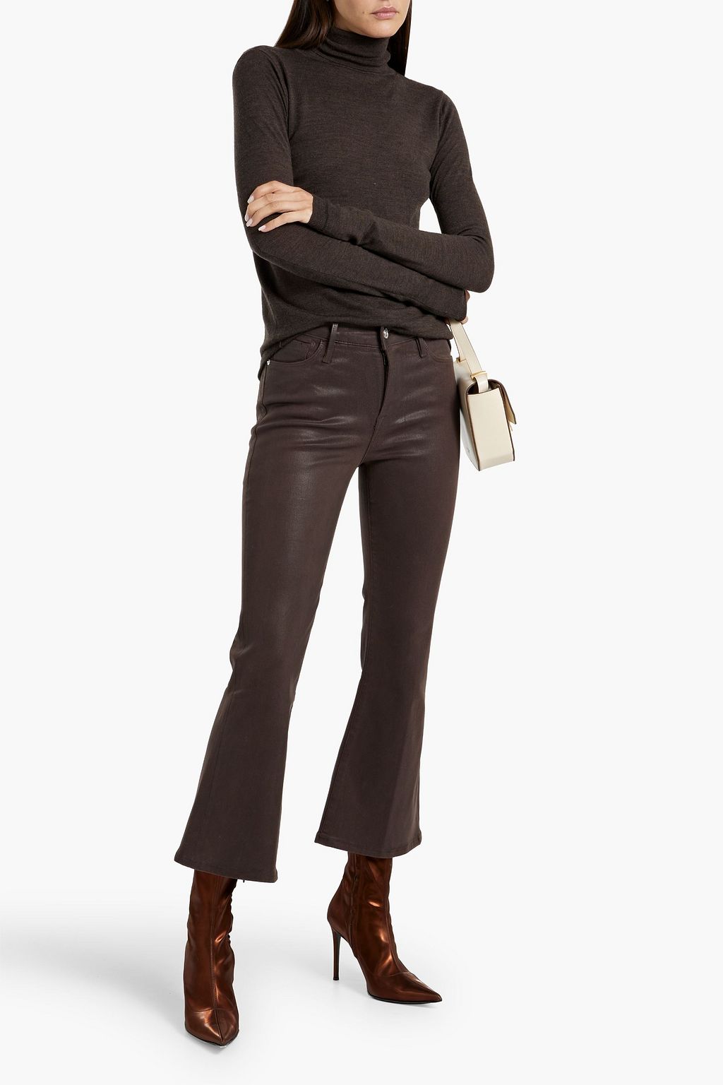 FRAME Le Crop coated high-rise flared jeans