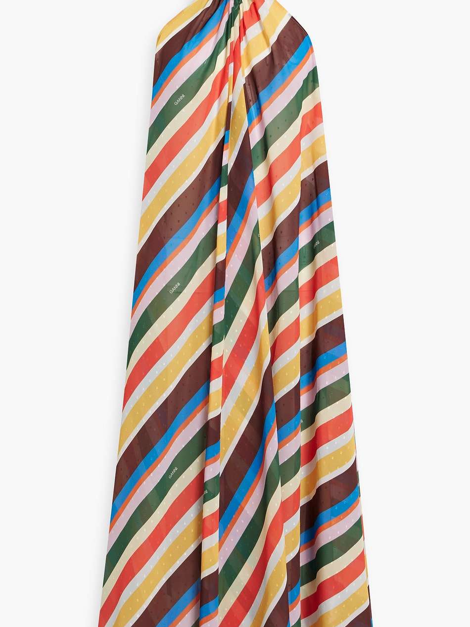 ring-embellished striped fil coupé chiffon halterneck midi dress
