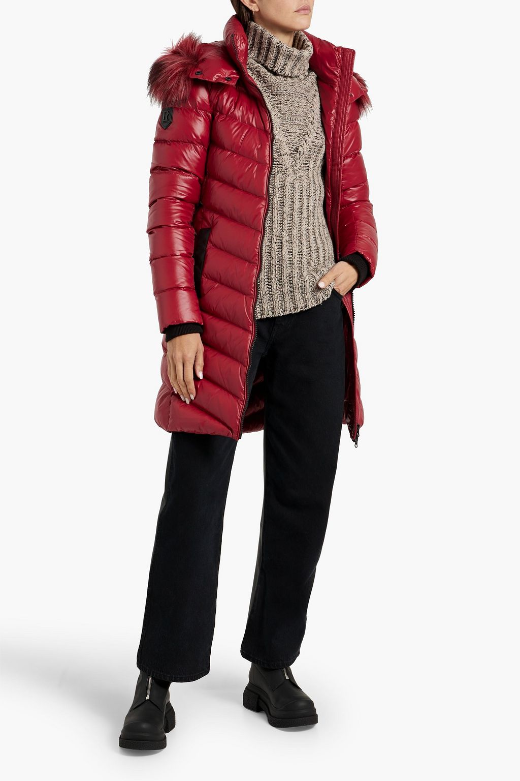 RUDSAK Leather-trimmed quilted shell hooded down coat