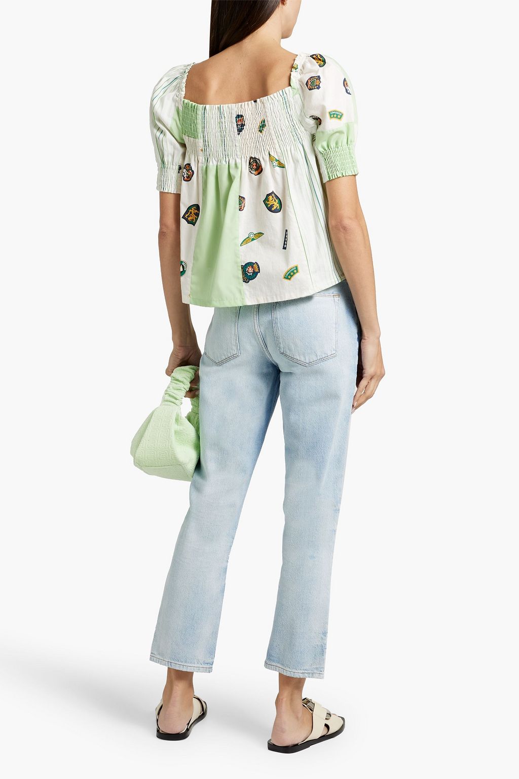 RE/DONE WITH LEVI'S Cropped shirred patchwork cotton top