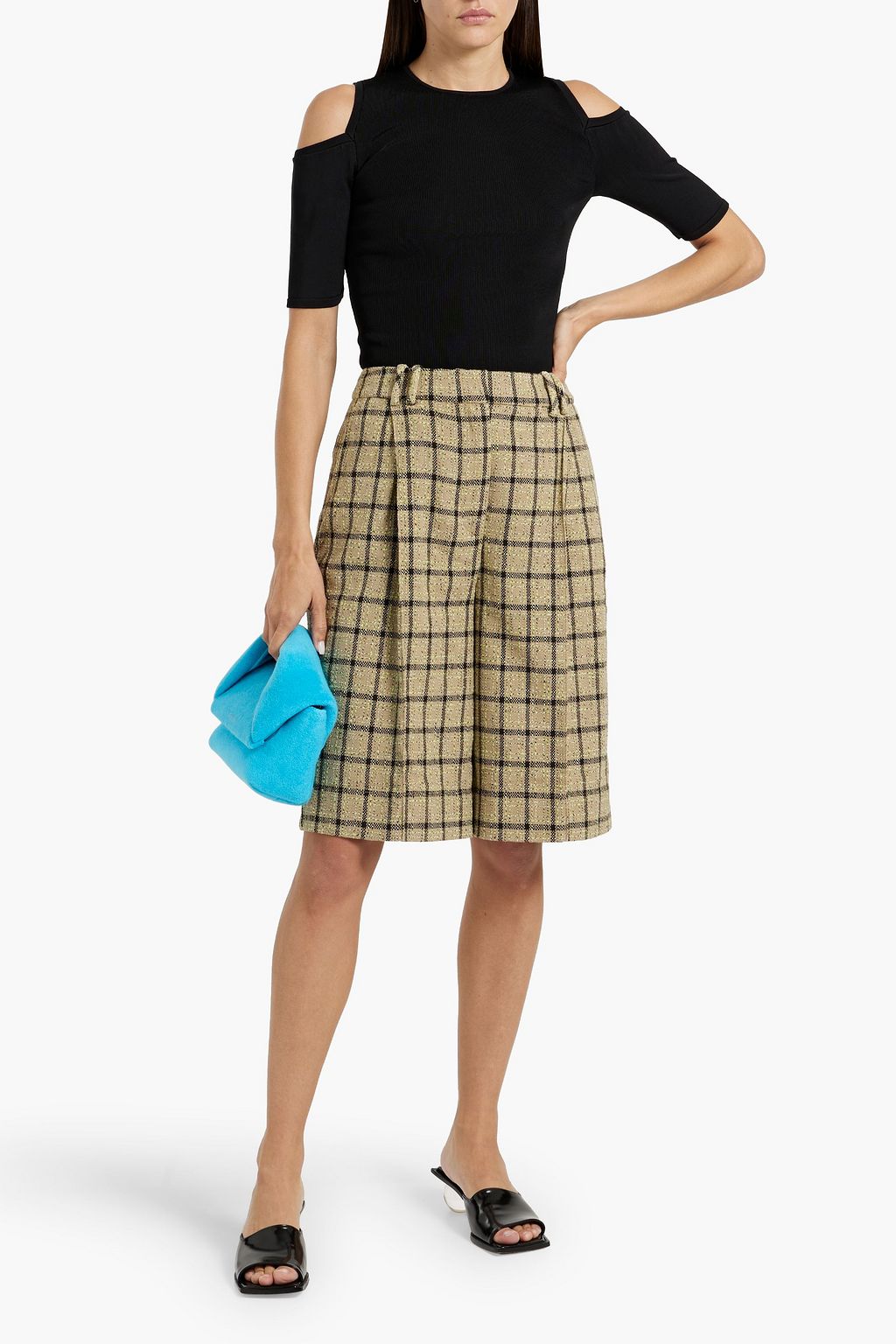 GANNI Cold-shoulder ribbed-jersey top