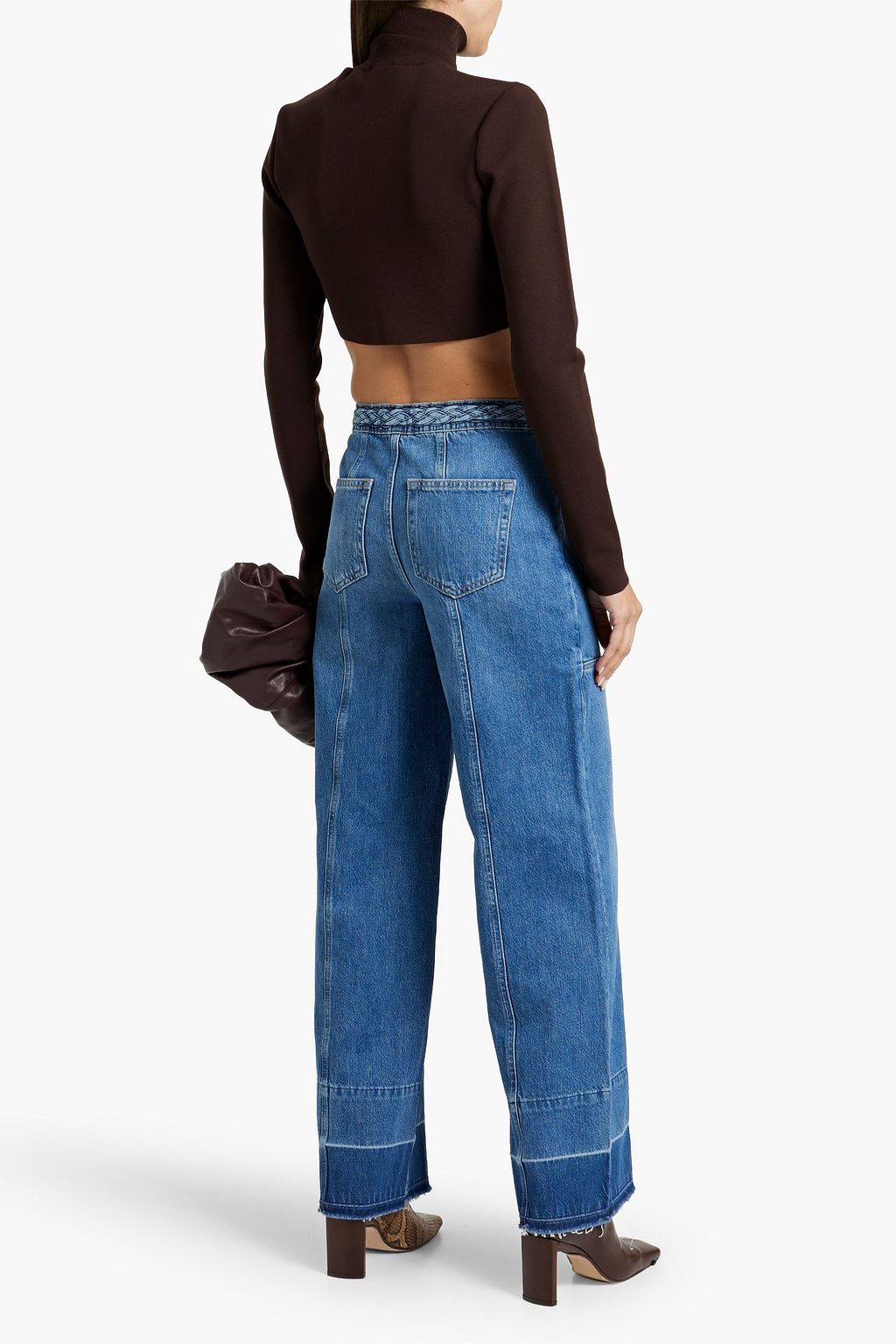 FRAME Pixie braid-trimmed high-rise wide-leg jeans