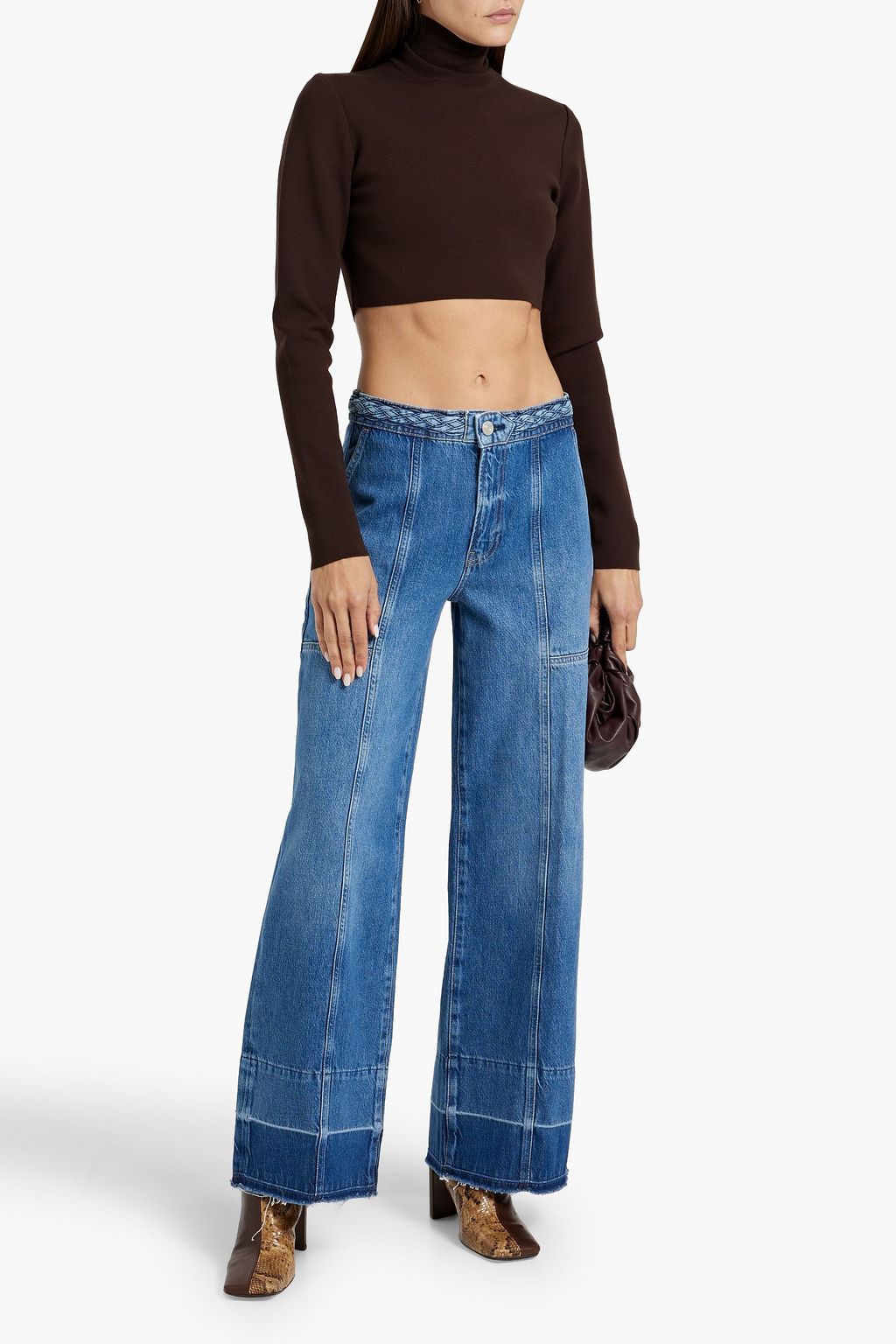 FRAME Pixie braid-trimmed high-rise wide-leg jeans